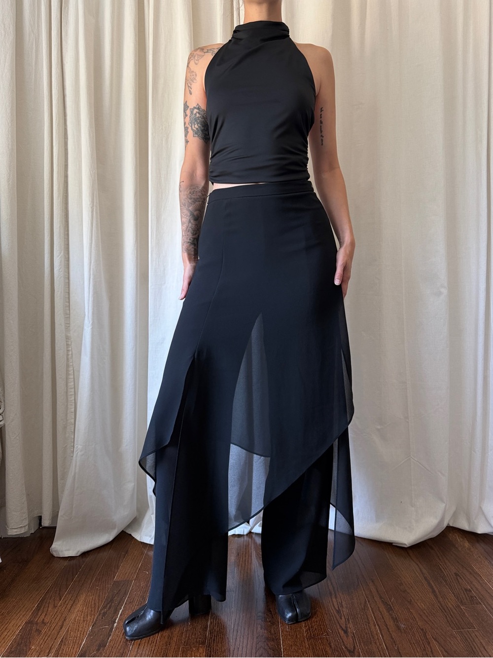 Jeffrey & Dara Evenings Black Layered Chiffon Palazzo Pants Women's Size 6